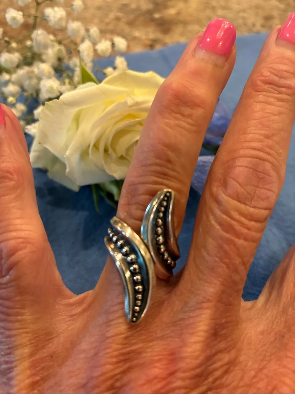 Sterling Silver Unique By-pass Ring w/ Oxidation Size 7